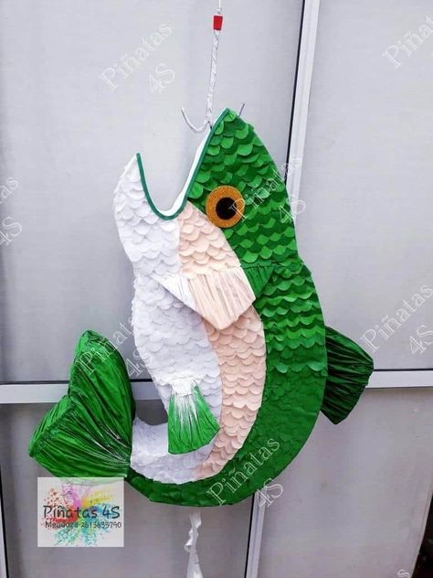 Diy Fish Pinata, Fishing Pinata, Fish Pinata, Paper Mache Fish, Gone Fishing Party, Hunting Birthday Party, Camo Party, Hunting Birthday, Birthday Pinata