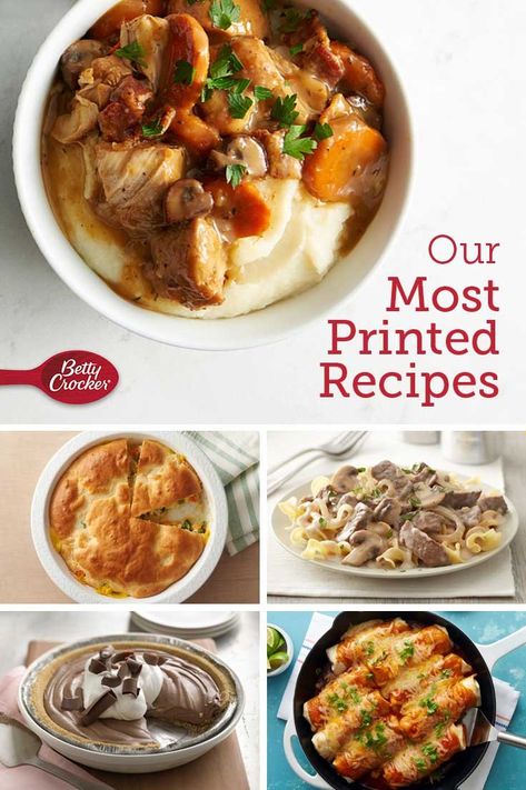 From tried-and-true dinners to a new rotation-worthy meal—these are our readers most-printed and most-made recipes from last month. Plus, a dessert you'll make on repeat! Betty Crocker Recipes Dinner, Betty Crocker Recipes, Cooking Stuff, Copykat Recipes, Potato Soup Recipe, Summer Dishes, Meals To Make, Healthy Bites, Pot Meals