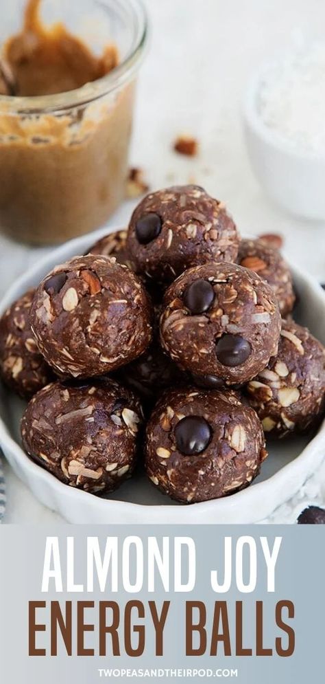 Almond Joy Candy Bars, Joy Bauer Recipes, Almond Joy Candy, Peanut Butter Energy Bites, Energy Balls Healthy, Energy Bites Recipes, No Bake Energy Bites, Energy Ball Recipe, Protein Bites