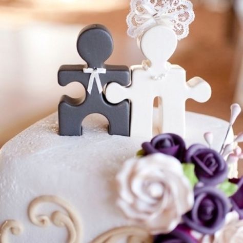 because we complete each other - Puzzle piece cake toppers Puzzle Piece Crafts, Wedding Puzzle, Wedding Topper, Cute Wedding Ideas, Wedding Wishes, On The Top, Here Comes The Bride, Two People, Wedding Cake Toppers