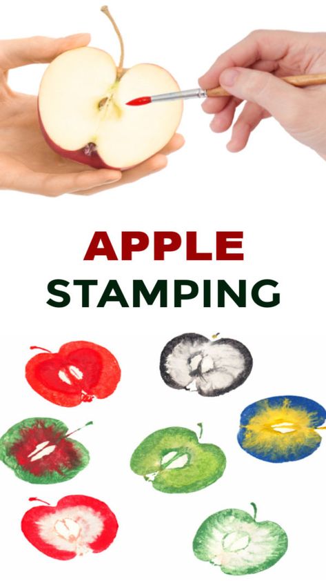 Apple Art Projects, Apple Crafts Preschool, Apple Stamping, September Crafts, Apple Activities, Apple Craft, Fall Arts And Crafts, Apple Painting, Toddler Stuff