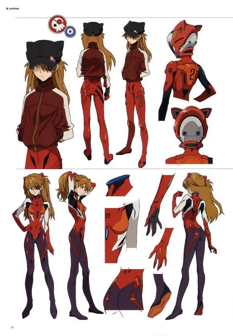 Evangelion 3.0 Character & Mecha Designs - Halcyon Realms - Art Book Reviews - Anime, Manga, Film, Photography Evangelion Art, Neon Evangelion, Asuka Langley, Model Sheet, Art Manga, 캐릭터 드로잉, Character Poses, Character Sheet, Character Modeling