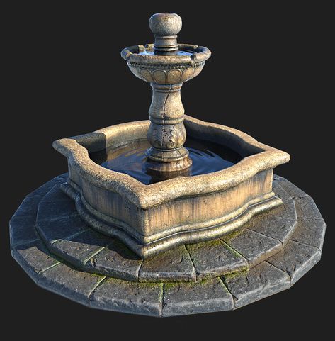 fountain, Pavel V. on ArtStation at https://www.artstation.com/artwork/OdPw8 Medieval Fountain, 3d Props, Chinese House Design, Italian Water, Water Fountain Design, Game Level Design, Blender Models, Dark Color Palette, Fountain Design