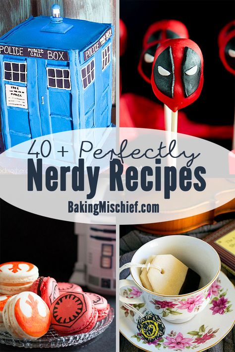 40+ perfectly nerdy recipes inspired by books, television, and movies. Recipes for everything from 'Game of Thrones' and 'The Walking Dead' to 'Star Wars' and the Marvel Cinematic Universe! From BakingMischief.com Nerdy Party Food, Recipes From Fiction Books, Recipes Based On Movies, Horror Movie Inspired Recipes, Recipes Inspired By Movies, Food From Tv Shows, Fantasy Snack Ideas, Food From Movies And Tv Shows, Video Game Inspired Food