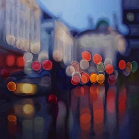 philip barlow's out-of-focus oil paintings depict a world for short-sighted people Bokeh Art, Abstract City, Beautiful Oil Paintings, City Painting, Out Of Focus, City Scene, Night Painting, Watercolor Techniques, Abstract Oil