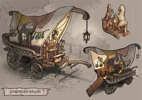 ArtStation - Sendarian Wagon, Gustine Salomon Props Concept, Fantasy Props, Arte Robot, Location Inspiration, Fantasy House, Fantasy Setting, Fantasy Places, Fantasy Map, Fantasy Concept Art