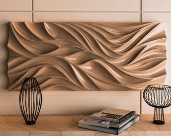 Cnc wall pattern | Etsy Cnc Wood Projects, Furniture Cnc, Wave Sculpture, Cnc Furniture Plans, Panel 3d, Wood 3d, Cnc Furniture, Wood Wall Sculpture, Cnc Files