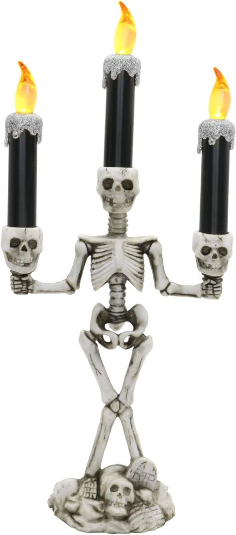 AmazonSmile: Tidelence Candelabra,LED Halloween Candles Flameless Candle Holder, Skeleton Candlestick 10.6 inch Candelabra Candle Stand for Halloween Decoration Party(Skull LED Candelabra-001) : Home & Kitchen Candle Stand Decor Ideas, Halloween Decoration Party, Halloween Candelabra, Tall Candle Holder, Candle Stick Decor, Tall Candle Holders, Metal Candle Holder, Tall Candle, Halloween Candles