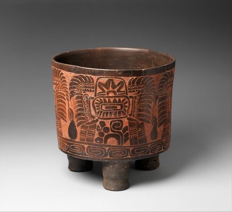 Tripod Vessel, 4th–5th century - Mexico, Mesoamerica - Culture: Teotihuacan.  Ceramic, red ochre Carved Ceramics, Mayan Pottery, Inca Art, Ancient Discoveries, American Ceramics, Red Ochre, Ancient Pottery, Aztec Art, Tikal