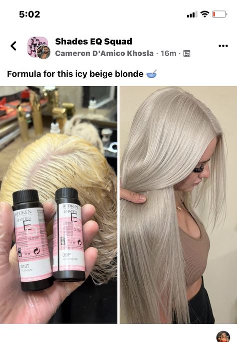 Haircuts And Styles For Women, White Blonde Formula Redken, Shades Blonde Formula, Redken White Blonde Formula, Vanilla Blonde Formula Redken, Redken Creamy Blonde Formula, Sallys Hair Color Formulas, Silver Hair Toner Formula, Silver Toner Formula