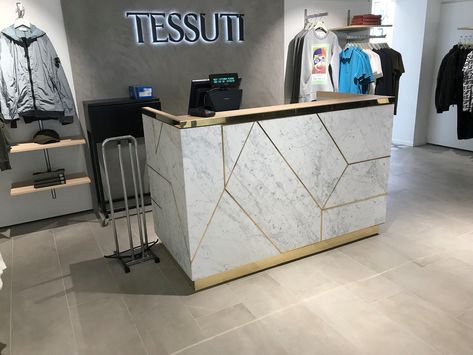 https://flic.kr/p/22PHrou | 130 - Tessuti Cash Out Desk Chester Marble Reception Desk, Cash Counter Design, Marble Reception, Office Counter Design, Cash Desk, Shop Counter Design, Jewelry Store Interior, Cash Counter, Copper Interior