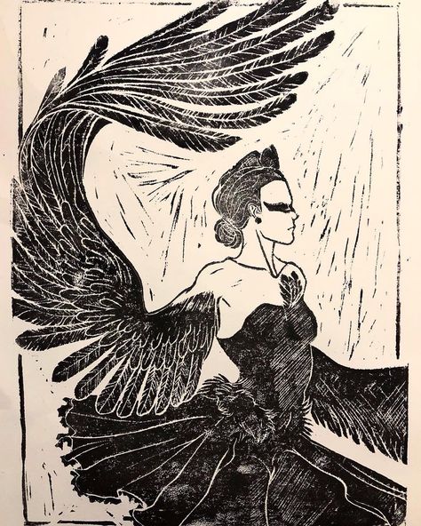 Chris(tine) Kilfoil on Instagram: ““Black Swan” Poster 🦢 Versions 1 & 2 • • • • • Lino Block Print • (V2 has an added gouache wash) • 12x16” • March 2019 • #blackandwhite…” Black Swan Poster Art, Black Swan Sketch, Black Swan Illustration, Black Swan Drawing, Swan Lake Illustration, Swan Woman, Black Swan Poster, Black Swan Art, Black Swan Aesthetic