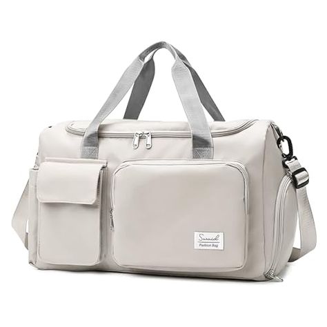 Suruid Travel Duffel Bag with Shoes Compartment Sports Gym Bag with Dry Wet Separated Pocket for Men and Women, Overnight Bag Weekender Bag Training Handbag Yoga Bag - White Gray Dream Products, Travel Duffel Bag, Sports Bags, Sports Bags Gym, Gym Accessories, Yoga Bag, Sports Gym, Bag Collection, Travel Duffel