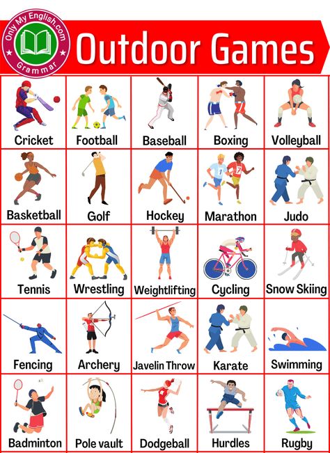 List of Outdoor Games Name with Picture » OnlyMyEnglish Outdoor Games For Kids At School, General Knowledge For Kids, Game Name, Outdoor Game, Outdoor Games For Kids, General Knowledge Book, Good Vocabulary Words, Good Vocabulary, English Lessons For Kids