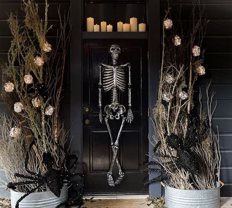 Halloween Trellis Decorations, Classy Halloween Decor Outdoor, Pottery Barn Lighting, Pottery Barn Halloween, Urban Interior Design, Outdoor Halloween Decor, Mr Bones, Halloween Outside, Halloween Front Porch Decor