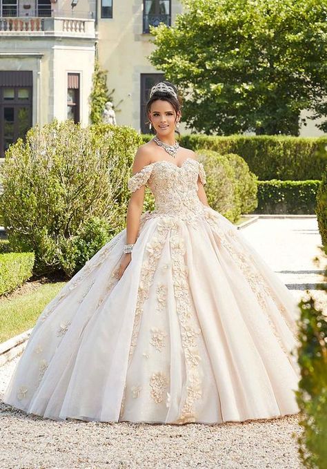 Shop for the latest 2020 Quinceanera dresses at ABC Fashion. Fall in love with these beautiful Sweet 15 gowns and find your dream dress today. Free U.S. shipping! Floral Quinceanera Dress, Charro Quinceanera Dresses, Organza Gowns, Tulle Balls, Quince Dress, Princess Sleeves, Quinceanera Dress, Mori Lee, Tulle Ball Gown