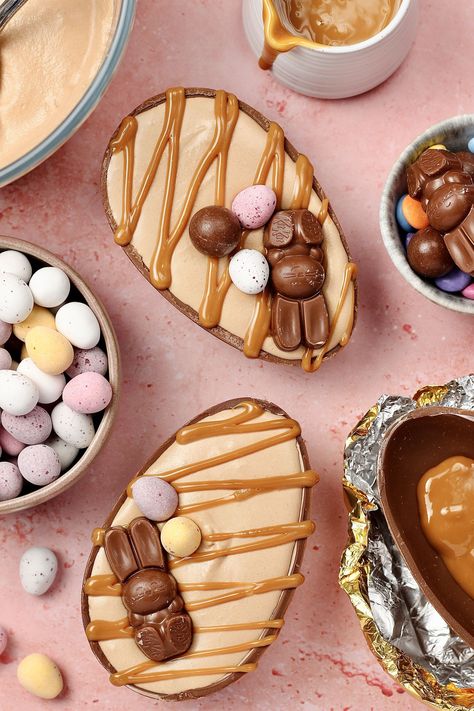 Stuffed Easter Eggs, Carrot Cake Traybake, Cheesecake Easter, Filled Easter Eggs, Chocolate Hot Cross Buns, Easter Egg Filling, Chocolate Easter Eggs, No Egg Desserts, 2023 Goals