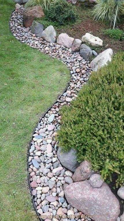 River Rock Landscaping, Rock Garden Design, Landscape Edging, Low Maintenance Landscaping, Lawn Edging, Walled Garden, Rock Garden Landscaping, Have Inspiration, Front Yard Garden