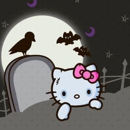 Hello Kitty, Birds, Kitty, Moon, Halloween