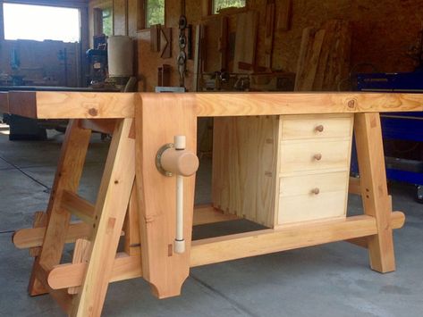 Lake Erie Toolworks, Moravian Workbench, Wood Vise, Wooden Vise, Leg Vise, Leg Vice, Wood Vice, Wooden Vise Moravian Workbench, Craftsman Workbench, Garage Workbench Ideas, Leg Vise, Wood Vise, Workbench Legs, Build Your Own Garage, Woodworking Table Plans, Workbench Ideas