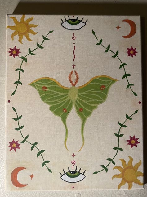 Simple Moth Painting, Luna Moth Painting, Luna Moth Drawing, Moth Painting, Moth Drawing, Lunar Moth, Luna Moth, Canvas Painting Designs, Diy Canvas Art Painting