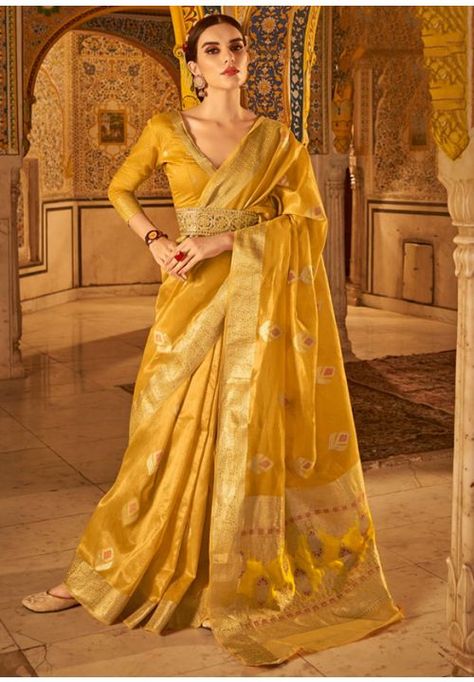 Mustard Banarasi Pallu Silk Saree Plus Size Saree, Yellow Saree, Indian Sarees Online, Yellow Silk, Kanjivaram Sarees, Zari Work, Silk Sarees Online, Traditional Wear, Traditional Sarees