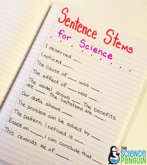 Starting Out with Sentence Stems- This post has ideas for using sentence stems in math, social studies, and science.  | The Science Penguin The Science Penguin, Science Penguin, Fourth Grade Science, Sentence Stems, Science Literacy, Teaching 5th Grade, Classroom Science, Science Writing, 7th Grade Science