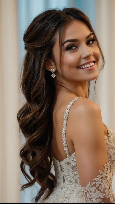 Lock It In: 15 Creative Bridesmaid Hairstyle Ideas for Every Hair Length** ** 37 Style Hair For Wedding, Half Up Hair Wedding Bride, Wedding Hair Ideas Down, Half Up Do Wedding Hair, Half Updo Bridesmaid Hair, Half Updo Bridal Hair, Half Down Half Up Hairstyles Wedding, Hairstyle With Bangs For Wedding, Hairstyles In Straight Hair