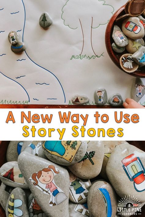 A New Way to Use Story Stones • Little Pine Learners Story Stones Ideas, Story Telling Ideas, Story Workshop, Story Baskets, Story Telling Activities, Forest School Activities, Story Props, Story Stone, Story Stones