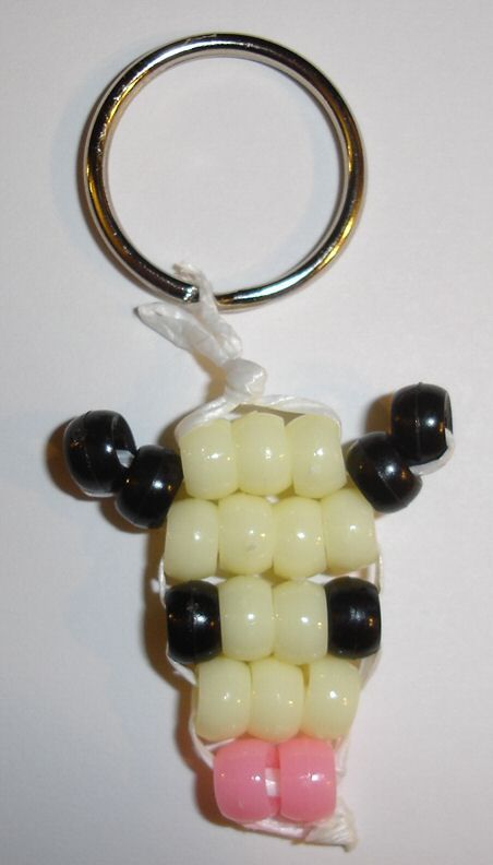 Find this Pin and more on Pony Beads/ ("Kandi")/etc. Pony Bead Cow Pattern, Cow Bead Keychain, Cow Kandi Pattern, Beaded Animal Keychains Patterns, Pony Bead Keychain Pattern, Bead Pet Pattern, How To Make Bead Animals Step By Step, Beady Buddies Patterns, Pony Bead Minecraft