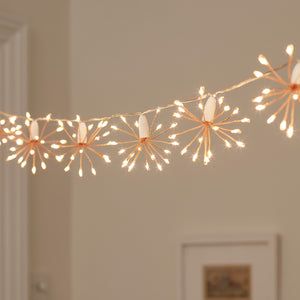 Indoor Fairy Lights | Indoor String Lights | Lights4fun | Lights4fun.co.uk Rose Gold Curtains, Fireplace Garland, Outdoor Fairy Lights, Fairy Lights Bedroom, Gold Starburst, Gold Curtains, Perfect Living Room, Indoor String Lights, Rocker Switch