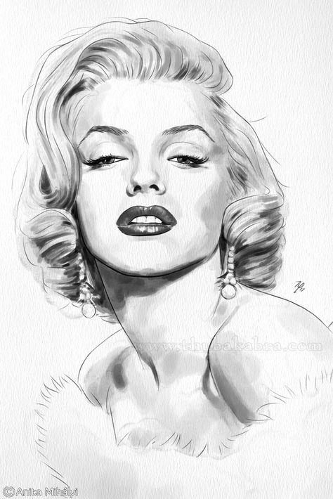 Marilyn Monroe Drawing, Marilyn Monroe Artwork, Marilyn Monroe Portrait, Marilyn Monroe Art, Arte Van Gogh, Celebrity Drawings, 수채화 그림, Black And White Art, Print Black And White