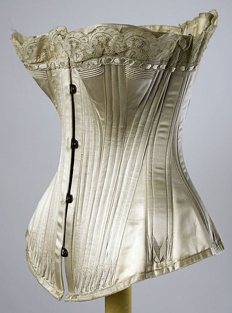 Corset of silk and metal by Maison Leoty, circa 1891. Metropolitan Museum of Art 19th Century Corset, Vintage Corsets, Victorian Corsets, Contour Fashion, Edwardian Corsets, Victorian Corset, Corset Pattern, Corset Fashion, Look Retro