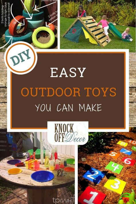 Easy Outdoor Toys You Can Make Today - KnockOffDecor.com Toddler Outdoor Play Area, Toddler Outdoor Play, Diy Outdoor Toys, Outdoor Kids Play Area, Toddler Play Area, Toddler Playground, Backyard Toys, Play Area Backyard, Backyard Kids Play Area