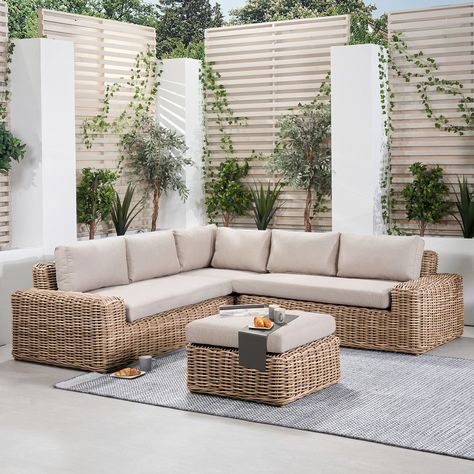 Como Rattan Corner Set in Natural Antique Durable Outdoor Furniture, Seating Design, Corner Seating, Sofa Dimension, Rattan Weave, Corner Sofa Set, Garden Sofa Set, Garden Furniture Sets, Garden Sofa