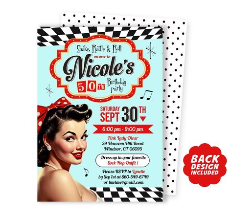 Pin Up Party, 50s Sock Hop, Sock Hop Party, 50s Party, Sock Hop, Birthday Party Invite, Etsy Prints, Digital Invite, Adult Birthday Party