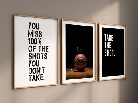 Basketball Print Set of 3 for Boys, Basketball Printable Poster With Inspirational Quotes, Teen Room Decor Art Prints, Digital Download - Etsy Basketball Wall Art Printable, Basketball Coach Office Ideas, Basketball Boys Bedroom, Basketball Inspired Bedroom, Basketball Themed Bedroom For Teens, Teen Basketball Bedroom, Teen Basketball Room, Teen Boy Basketball Bedroom, Boys Basketball Bedroom Ideas