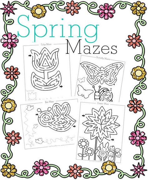 Free Spring Mazes And Activity Pages Free Printable Mazes, Spring Printables Free, Developmental Activities, Mazes For Kids Printable, Christmas Maze, Spring Worksheet, Maze Worksheet, Printable Mazes, Kindergarten Skills