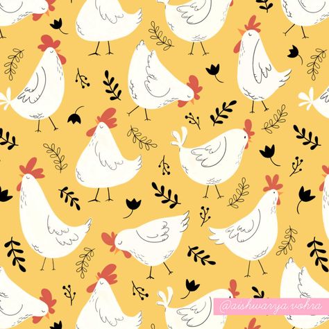 Chicken Pattern Wallpaper, Farm Pattern Illustration, Chicken Phone Wallpaper, Cute Chicken Art, Chicken Illustration Design, Chicken Wallpaper, Chicken Drawing, Chicken Illustration, Easter Pattern