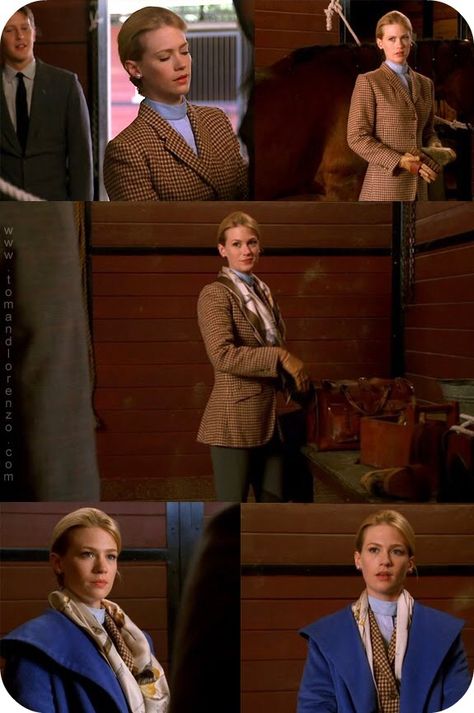 Betty Draper riding outfit Betty Draper Aesthetic, Betty Mad Men, Betty Draper Outfits, Horse Riding Outfit Women, Betty Draper Style, Mad Men Costume, Tv Characters Outfits, Betty Draper, Ralph Lauren Womens Clothing