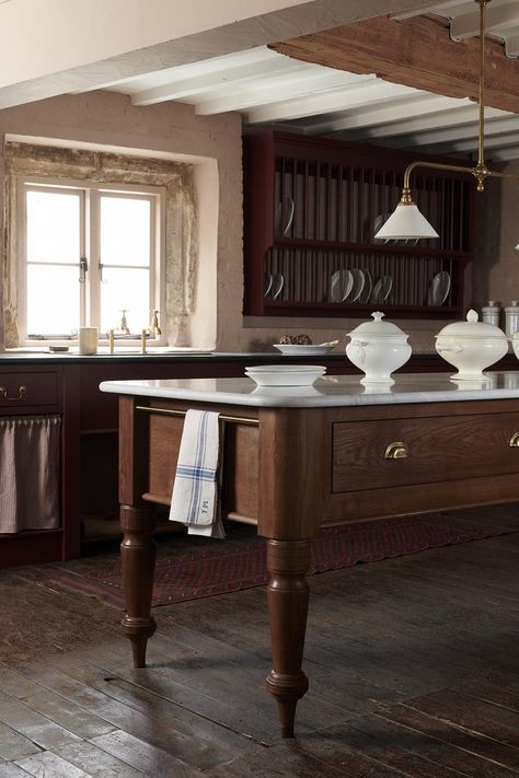 Devol Kitchen Prep Table, Kitchen With Prep Table, Dairy Table Kitchen, Kitchen Island Furniture Style, Dairy Table Devol, Small Kitchen Work Table, Cooks Table Island, Dairy Table Kitchen Island, Folk Victorian Kitchen