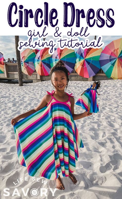 How to Sew A Circle Dress - Life Sew Savory Easy Girls Dress Pattern, Twirly Dress Pattern, Circle Dress Pattern, Easy Girls Dress, Kid Easter, Girls Dress Pattern Free, Circle Skirt Tutorial, Simple Sewing Tutorial, Sew Patterns