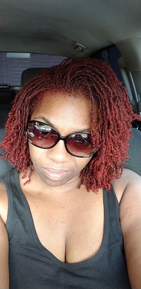 Red sisterlocks Dark Burgundy Sisterlocks, Red Microlocs, Red Sisterlocks, Locs Two Strand Twist, Red Locs, Loc Colors, Short Twists, In My Era, Twists Braids