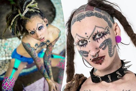 Full Body Tattoos For Women, Lobotomy Tattoo, Body Armor Tattoo, Bodysuit Tattoos, Body Modification Piercings, Aztec Warrior Tattoo, Aztec Tattoos, Shave Her Head, Cool Arm Tattoos