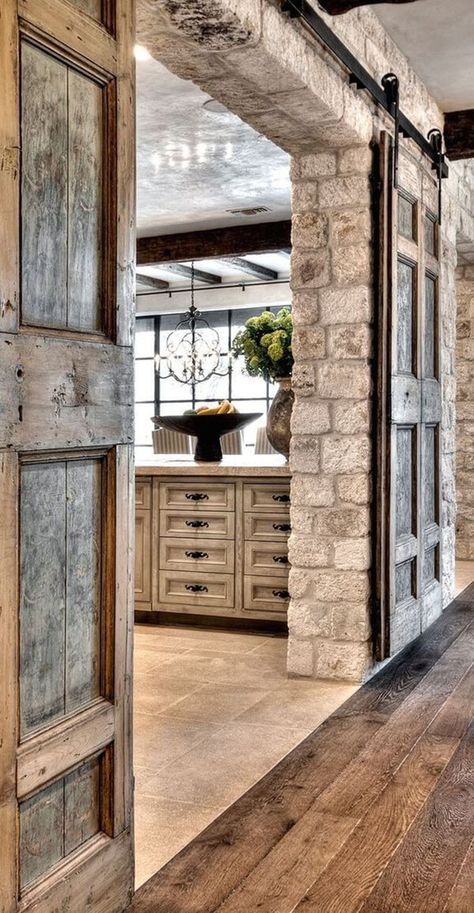 Interior Stone Wall Ideas, Stone Wall Ideas, Interior Stone Wall, Stone Walls Interior, Metal Building Homes, Pole Barn Homes, Barn House Plans, Barndominium Ideas, Interior Barn Doors