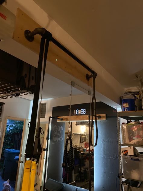 Pullup Bar Diy, Teenage Hangout, Diy Pull Up Bar, Build A Loft Bed, Workout Room, Pull Bar, Office Gym, Basement Ceiling, Black Industrial