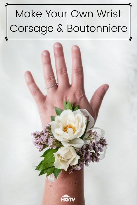 Wrist Corsages For Prom, Homemade Corsage And Boutonniere, Diy Prom Flowers, Homemade Corsage Wrist, Diy Prom Corsage Wristlets, How To Make A Corsage Wristlet, Artificial Flower Corsage Diy, Diy Corsage And Boutonniere Fake Flowers, Diy Wrist Corsage With Real Flowers