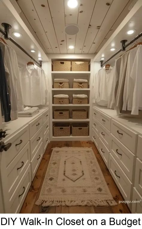 Discover how to create a stylish and organized walk-in closet on a budget. Our DIY tips will help you revamp your space without breaking the bank. Closet On A Budget, Walk In Closet Layout, Diy Walk In Closet, Rustic Closet, Small Closet Storage, Organizing Walk In Closet, Master Closet Design, Closet Redo, House Addition