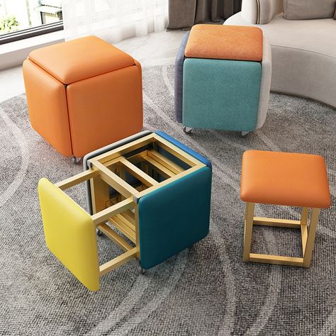 Modular Furniture Design, Cube Seat, Cube Furniture, Nordic Furniture, Convertible Furniture, Multipurpose Furniture, Living Room Stools, Folding Furniture, Dining Stools