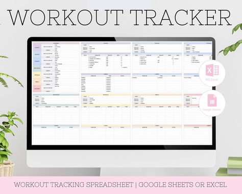 Workout Tracker Printable Workout Excel Sheet, Workout Log Template, Fitness Planner Printable Free, Monthly Fitness Planner, Cardio Plan, Google Sheets Habit Tracker, Workout Log Printable, Planning Sport, Workout Planner Printable